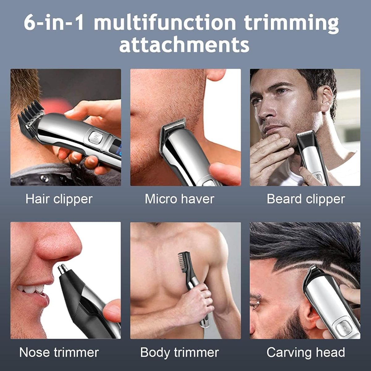 ⁦AMERTEER Hair Trimmer for Men, Beard trimmer, 6 in 1 Cordless Rechargeable Hair Clipper & Electric Mustache Trimmer, Waterproof Professional Grooming Kit for Beard Head Face and Body⁩ - الصورة ⁦6⁩