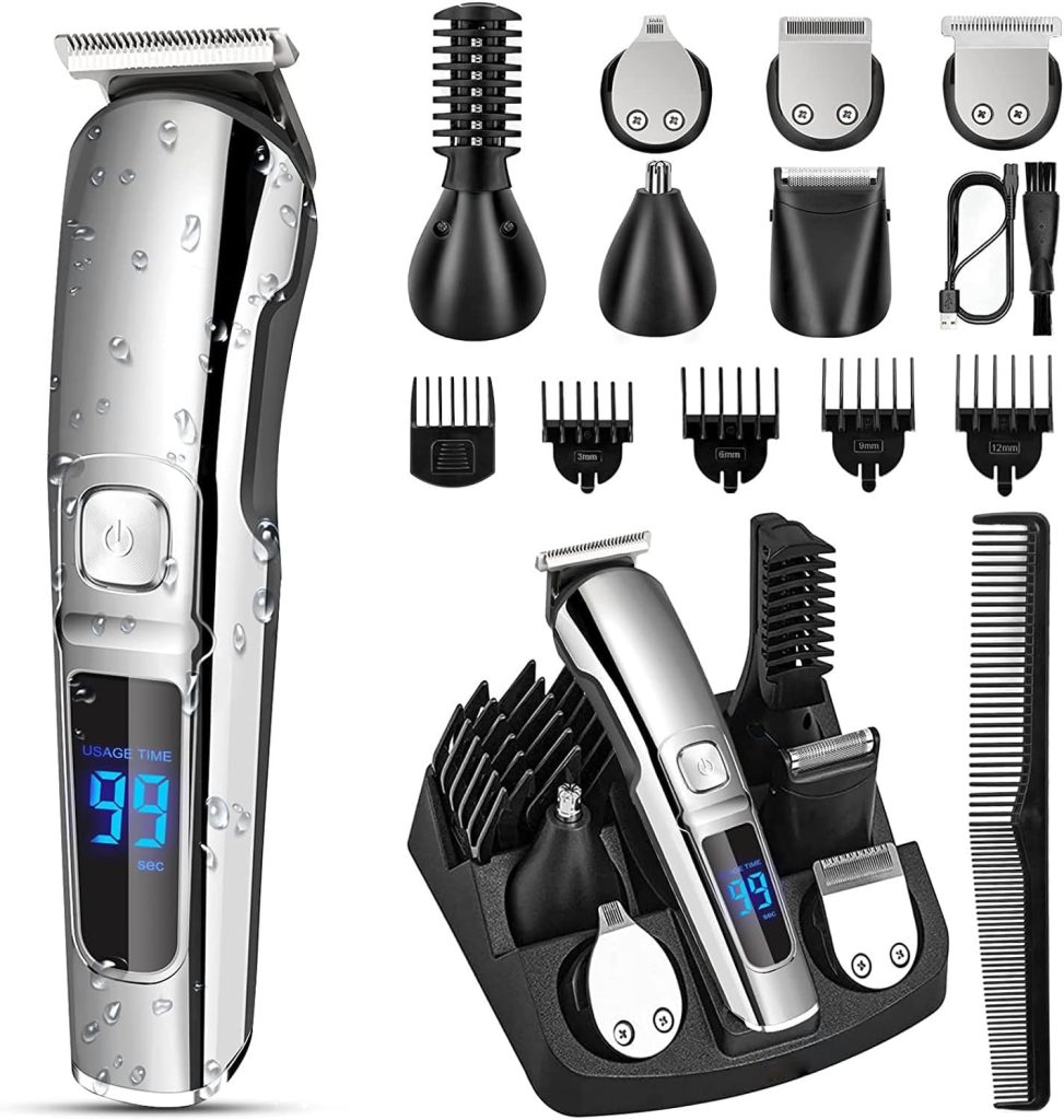 AMERTEER Hair Trimmer for Men, Beard trimmer, 6 in 1 Cordless Rechargeable Hair Clipper & Electric Mustache Trimmer, Waterproof Professional Grooming Kit for Beard Head Face and Body