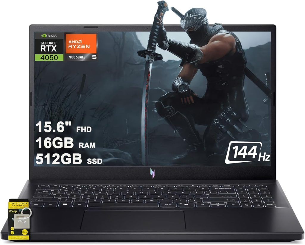 acer Nitro V 15 Gaming Laptop 15.6" FHD IPS 144Hz AMD 6-core Ryzen 5 7535HS 16GB RAM 512GB SSD GeForce RTX 4050 Backlit USB-C Win11 w/ICP Hub