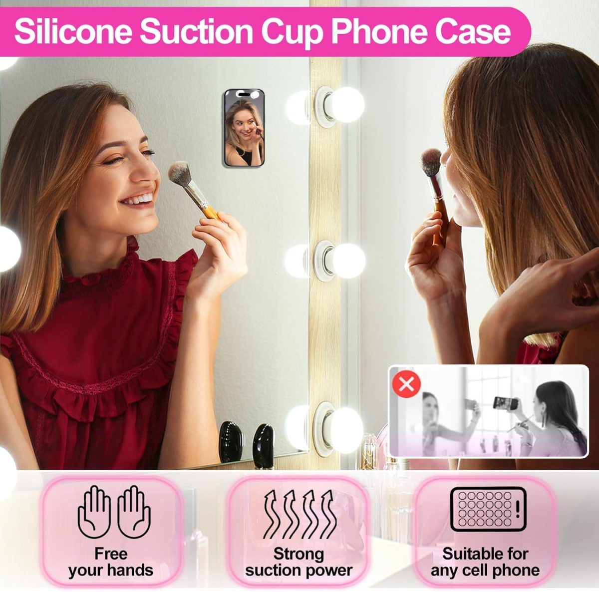 ⁦YRQX 2 Pack Silicone Suction Phone Case Mount, Silicon Adhesive Phone Stand Sticky for Cell Phone, Hands-Free Phone Accessories Holder for Selfies and Videos, Light Pink and White⁩ - الصورة ⁦6⁩
