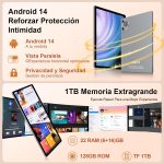 ⁦2025 Newest Android Tablet 14 Touch Tablet, 22(6+16)GB RAM+128GB ROM/TF 2TB, 8-Cores, 8000mAh, GPS, Face ID, Widevine L1, BT5.0, 8MP+5MP, WLAN 6, Parental Control, Tablet with Mouse-Grey⁩ - الصورة ⁦3⁩