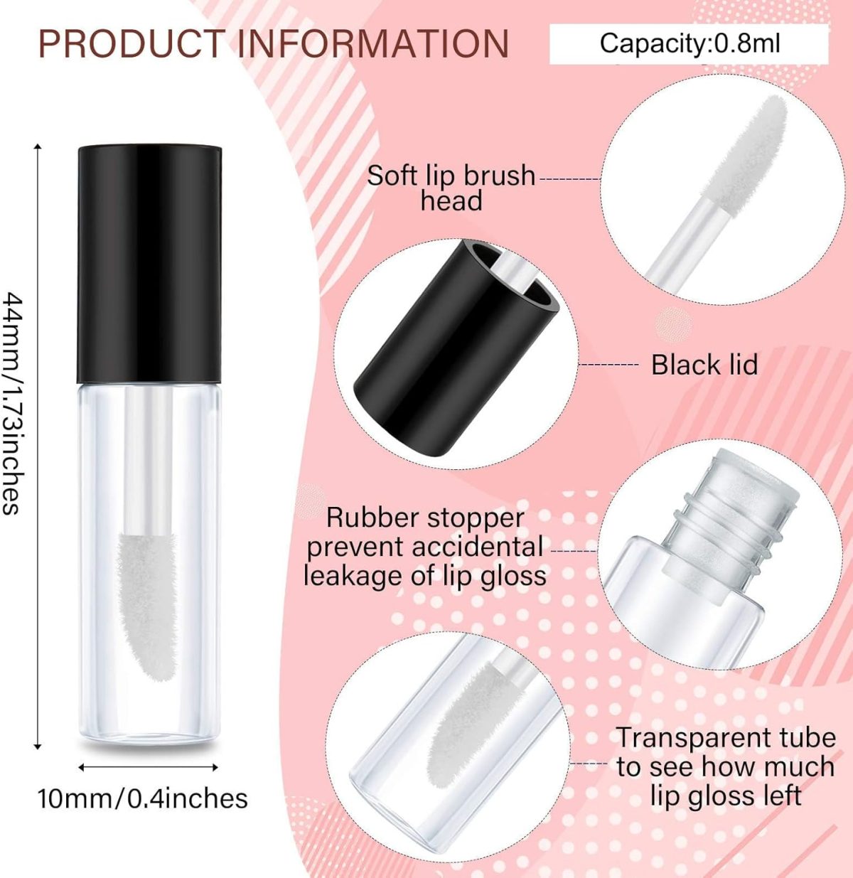 ⁦GNAFOTU 20Pieces 0.8ml Clear Mini Lip Gloss Tube Refillable Empty Lip Balm Bottles Transparent Lipstick Containers for Women Girls DIY Makeup⁩ - الصورة ⁦2⁩