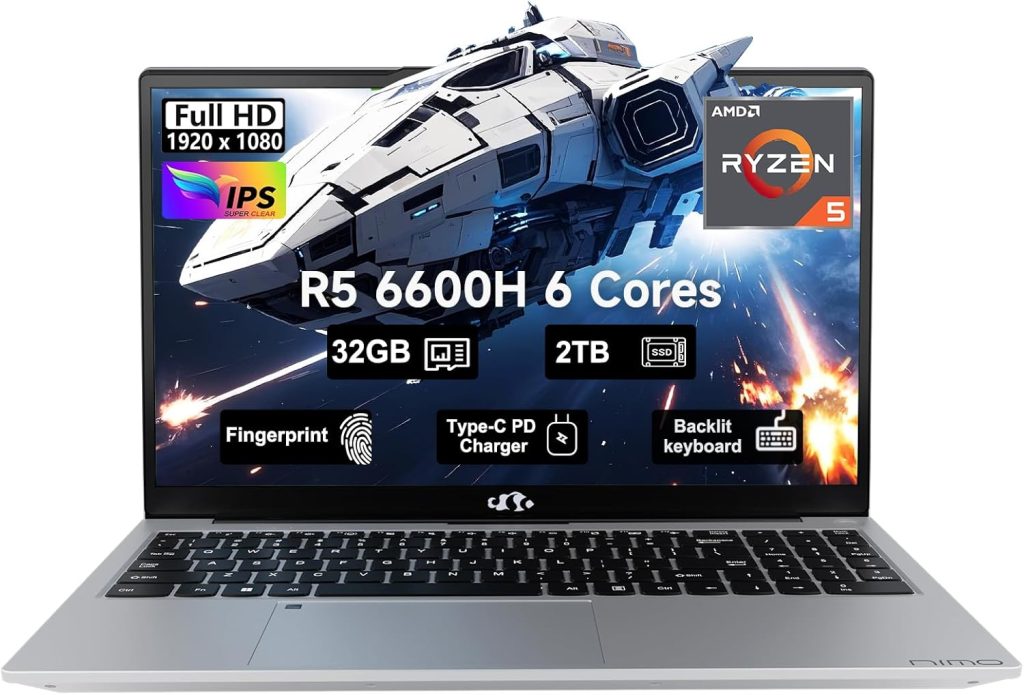 لابتوب للأعمال والألعاب 15.6 بوصة، معالج سداسي النواة ايه ام دي رايزن 5 6600H، معالج رسومات مدمج راديون 660M بدقة 6 نانومتر، ذاكرة 32 جيجابايت DDR5، سعة تخزين 2 تيرابايت SSD، واي فاي 5، ويندوز 11