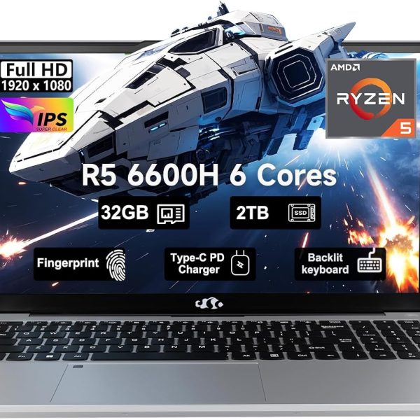 لابتوب للأعمال والألعاب 15.6 بوصة، معالج سداسي النواة ايه ام دي رايزن 5 6600H، معالج رسومات مدمج راديون 660M بدقة 6 نانومتر، ذاكرة 32 جيجابايت DDR5، سعة تخزين 2 تيرابايت SSD، واي فاي 5، ويندوز 11