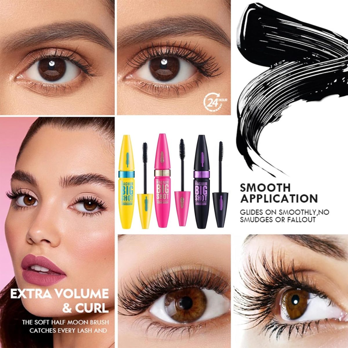 ⁦4D Silk Fiber Black Mascara - 3PCS Different Brush Heads for Volume and Length - Waterproof Extra Long Thick & Voluminous Lash - Not Blooming Curling Natural Eye Makeup 10ML⁩ - الصورة ⁦4⁩