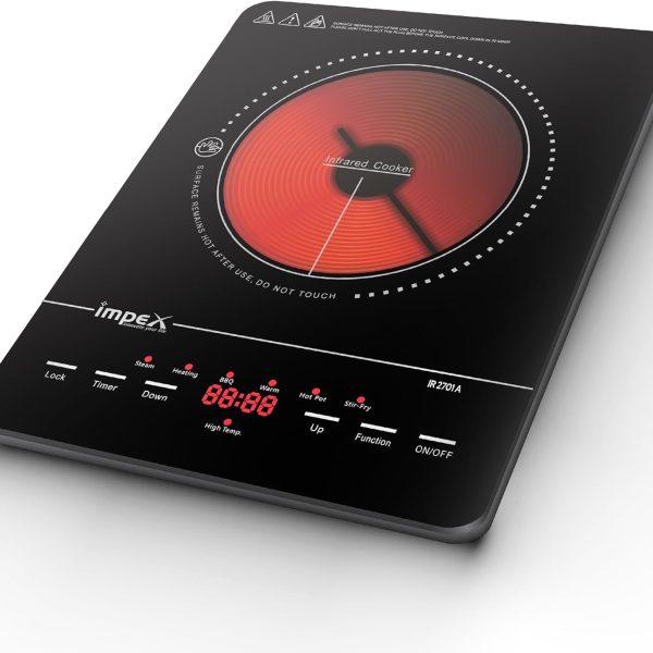 Impex Infrared Cooktop With 4 Digit LED Display & Push Button Control,10 Temperature Settings And 6 Cooking Mode 3hrs Programmable Timer Compatible with All Cookware,2 Year Warranty-1500W