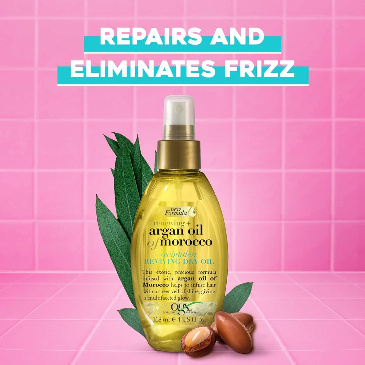 ⁦OGX, Hair Oil, Renewing+ Argan Oil of Morocco, Weightless Reviving Dry Oil, Spray, New Formula, 118ml⁩ - الصورة ⁦2⁩