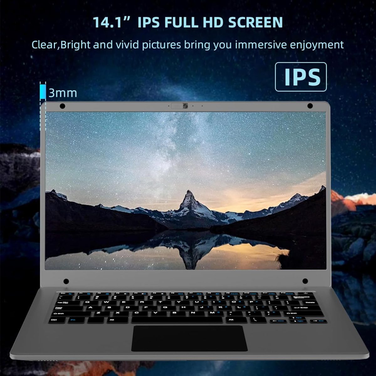 ⁦Exilapsire 14.1 inch Laptop Computer,Celeron Quad-Core Up to 2.2 GHz,4GB RAM and 320GB SSD,W11 Laptop Computers with FHD IPS,Slim and Lightweight Notebook,Work and Students laptops,Gray,WPS⁩ - الصورة ⁦5⁩