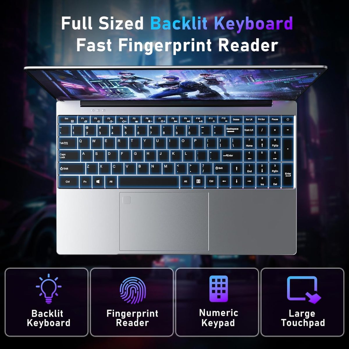 ⁦NAIKLULU Gaming Laptop,15.6 Inch Laptop Computer,32GB RAM 1TB SSD,AMD Ryzen 5 7430U 6C/12T Processor(up to 4.3Ghz),AMD Radeon Graphics,15.6”FHD 1920 * 1080 Display,WiFi 5,BT5.0,Backlit Keyboard⁩ - الصورة ⁦6⁩