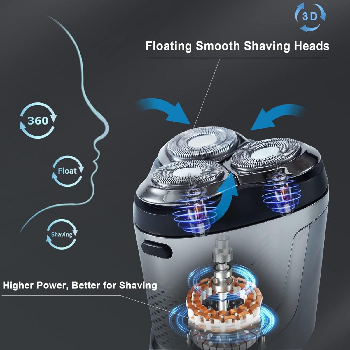 ⁦PUCHEN [Upgraded] Electric Shavers Electric Razor for Men with LED Display, 2000 mAh Shaver Rechargeable USB C for Shaving Face Dry Wet Rotary Shaver (Black)⁩ - الصورة ⁦4⁩