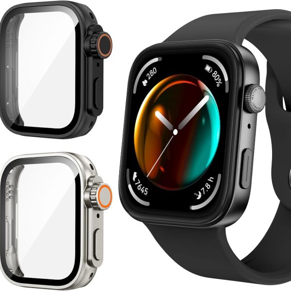 Hepiide 2Pcs Screen Protector Case for Huawei Watch Fit 3, Hard PC Bumper Cover Built-in HD Tempered Glass Screen Protector Shell Cover Full Coverage Protective Case for Huawei Watch Fit 3