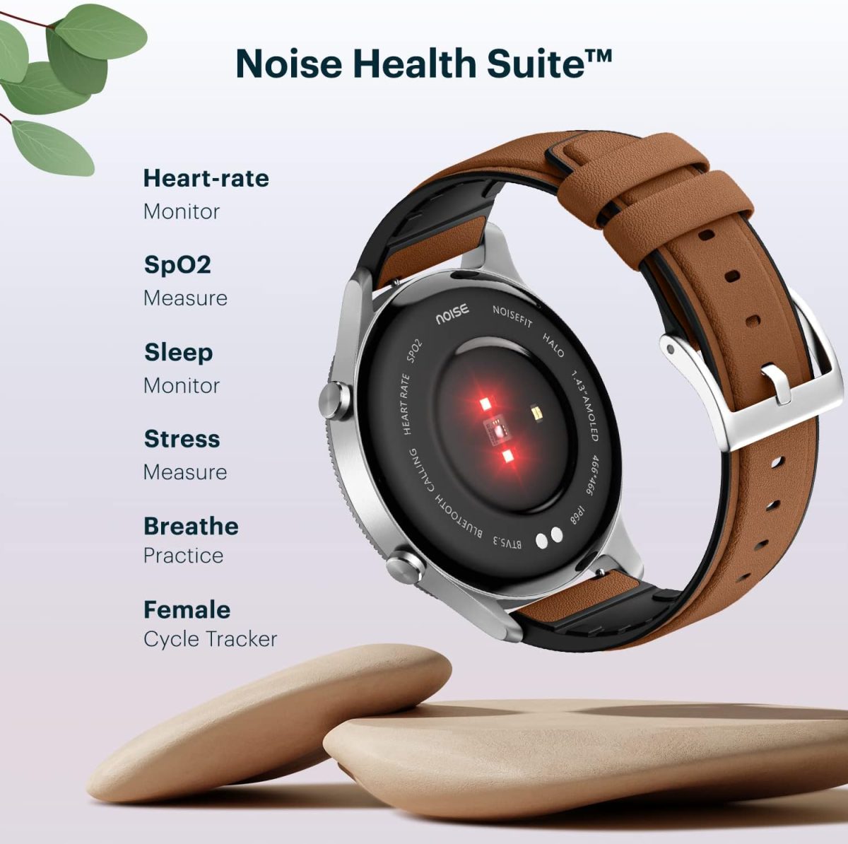 ⁦NoiseFit Halo 1.43" AMOLED Display, Bluetooth Calling Round Dial Smart Watch, Premium Metallic Build, Always on Display, Smart Gesture Control, 100 Sports Modes (Jet Black)⁩ - الصورة ⁦5⁩