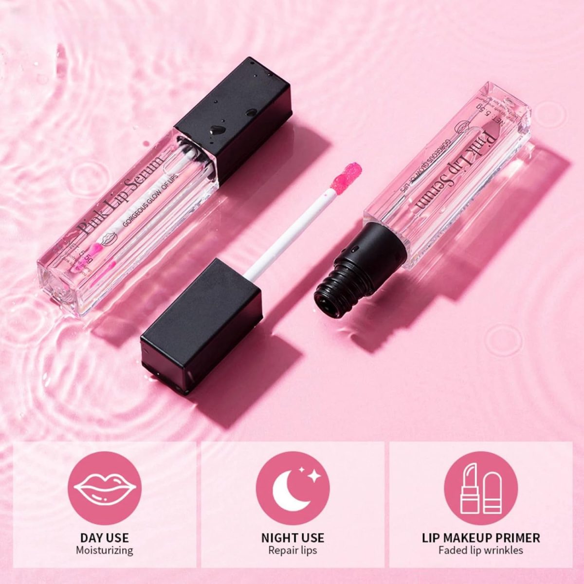 ⁦2Pcs Pink Lip Serum Plumper,Pink Lip Serum Booster,Pink Lip Serum Plump Gorgeous Glow of Lips,Color Changing Lip Gloss,Tinted Lip Balm,Nourishing Repair Lip Oil,Moisturizing Repair Lip Gloss⁩ - الصورة ⁦8⁩
