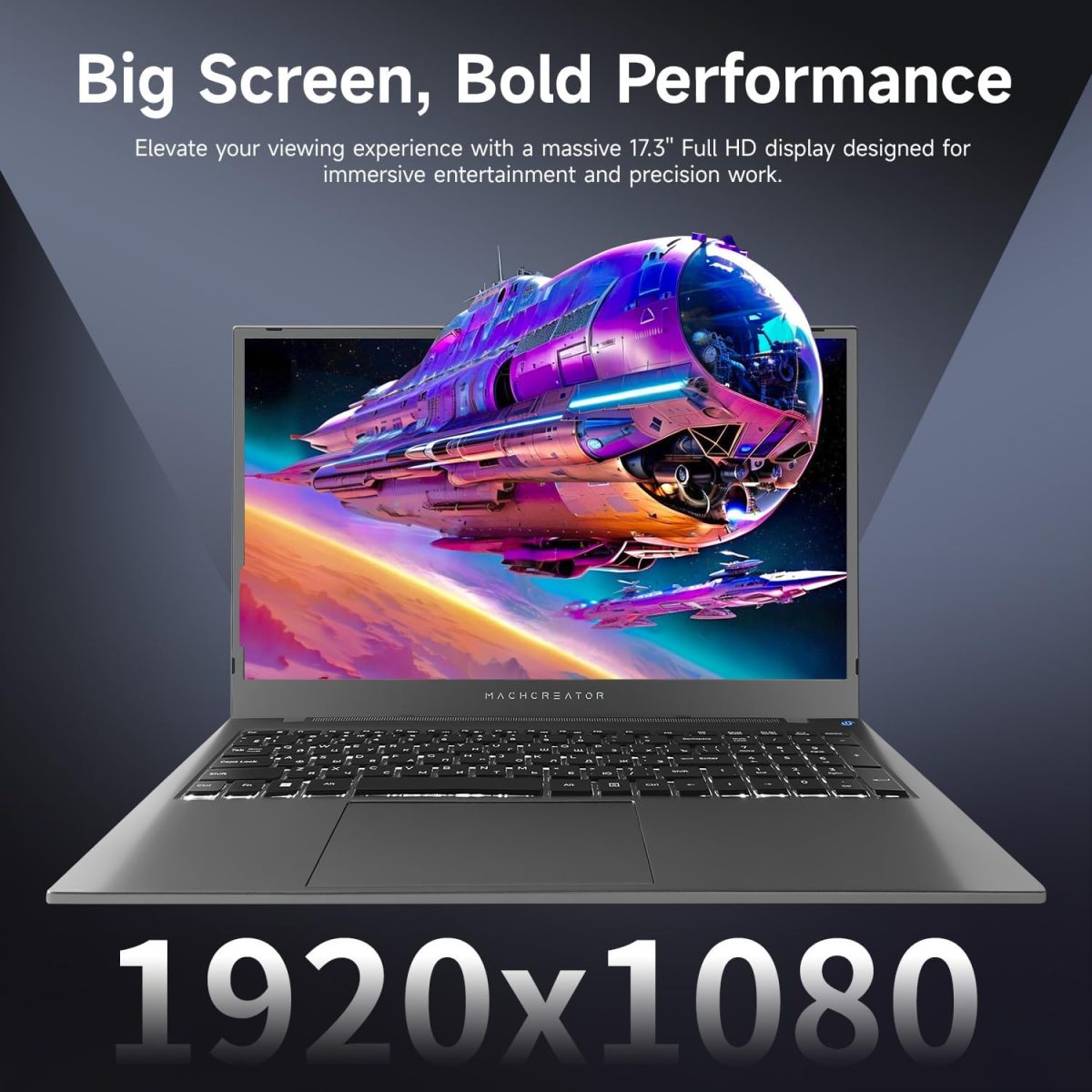 ⁦Machcreator Business Laptop, 17.3" FHD 120Hz, Intel Processor, 16GB DDR5 RAM, 1TB SSD, Backlit Keyboard, Large Touchpad, MicroSD Card Reader, Camera Shutter Switch, Wi-Fi, Win 11 Home, Grey⁩ - الصورة ⁦2⁩