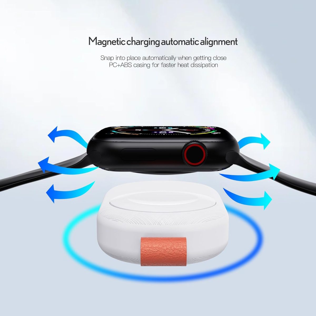 ⁦PZOZ Portable Apple Watch Charger, 1200mAh Mini Power Bank Wireless Charging for Apple Watch Series 10 9 Ultra 8 7 6 5 4 3 2 SE, Travel iWatch Charger with Keychain (Type C+Lightning) (white)⁩ - الصورة ⁦6⁩