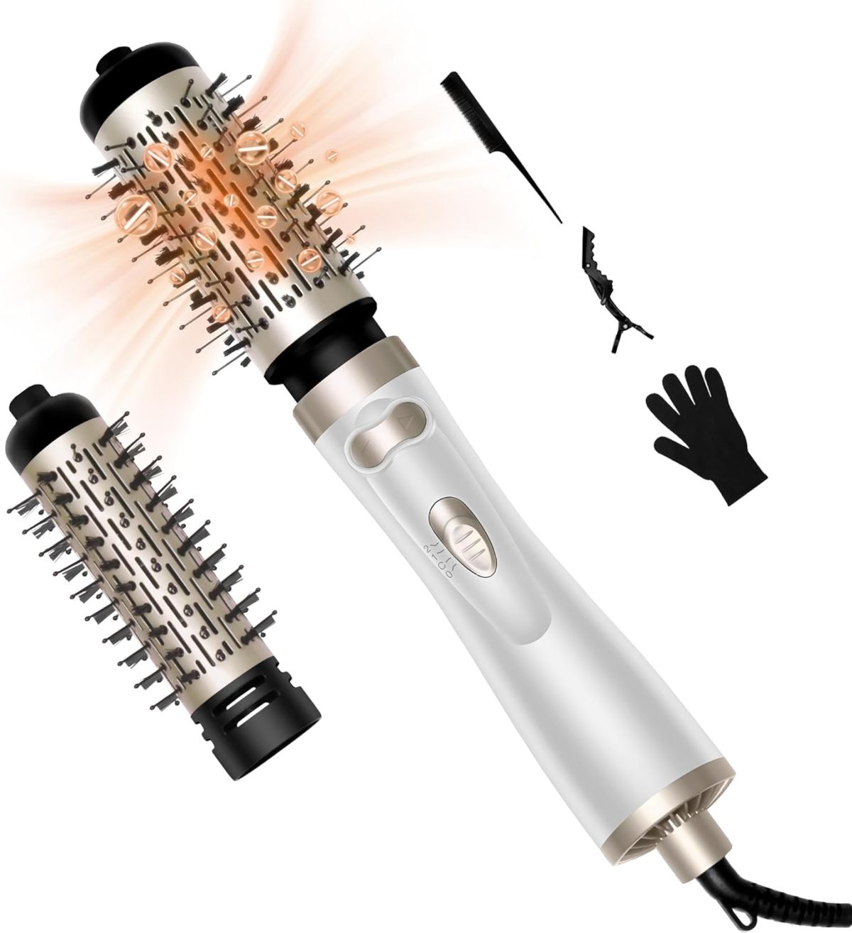 OKWRAP Rotating Hot Air Brush, Blow Dryer Brush Rotating with 2 Attachments for Drying, Smoothing, Shaping and Volume, Round Blow Dryer Brush, Rotating Warm Air Brush for Fine Hair Helps Dabe