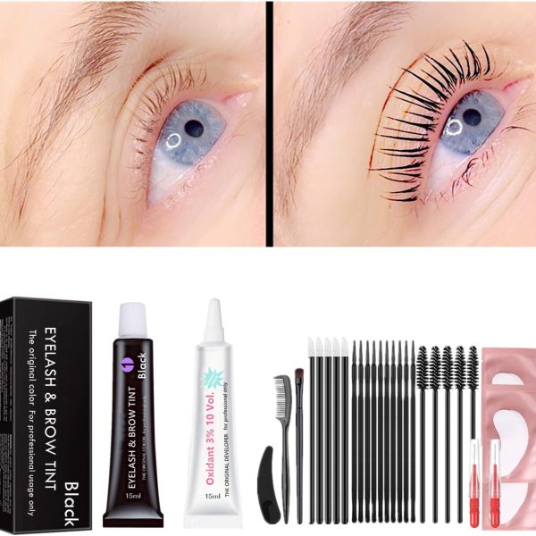 Libeauty Black Lash Tint Kit, Keratin Black Eyelash Dye and Eyebrow Tint, 6 Week Voluminous Brow Tint, Tinting Look For Lash Perm/Lift/Lamination Treatment (Black Eyelash Tint Kit Only)