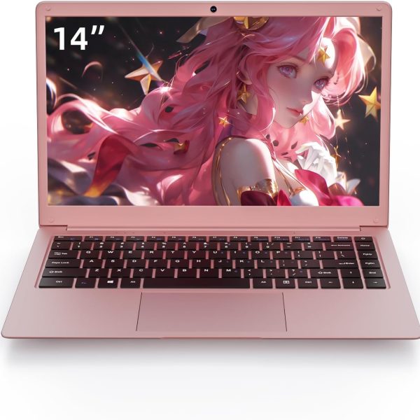 PONKLOIE Laptop Computer, 14" Windows Laptops 8GB RAM DDR4 128GB SSD Storage, Pink Laptop Celeron N4000 Processors, HD Screen Display Windows 11 for School Students Business (Pink-14“-Z141)