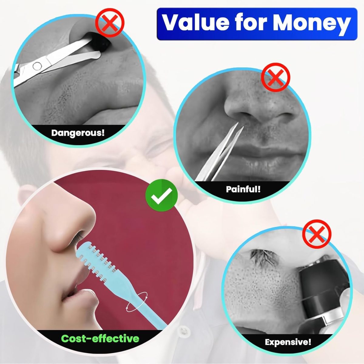 ⁦OSHIMA 2-in-1 Nasal Hair Cutter 5-Pack Nasal Hair Cutter Double-Blade 360° Rotating Nose Hair Knife Double Sided Nose Hair Trimmer, Portable Nostril Hair Remover Tool for Women Men⁩ - الصورة ⁦8⁩