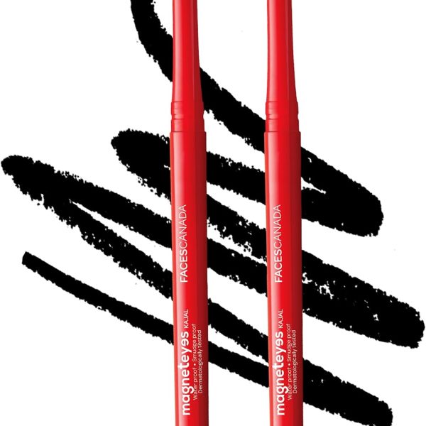 FACESCANADA Magneteyes Metallic Kajal Pencil - Black,0.35G (Pack Of 2)|24 Hr Long Stay|One Stroke Smooth Glide|Waterproof,Smudgeproof&Fadeproof|Deep Matte Finish|Enriched With Almond Oil & Vitamin E
