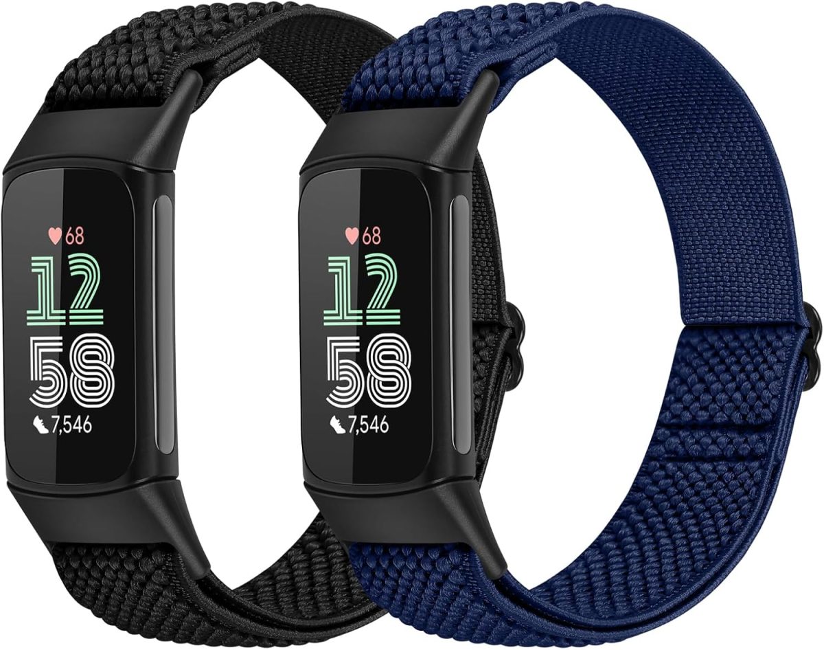 WolliLe Elastic Straps Compatible with Fitbit Charge 6/Charge 5, Breathable Adjustable Stretchy Nylon Loop Replacement Bands for Fitbit Charge 5/Charge 6 Sport Strap for Women Men