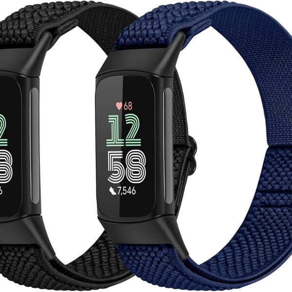 WolliLe Elastic Straps Compatible with Fitbit Charge 6/Charge 5, Breathable Adjustable Stretchy Nylon Loop Replacement Bands for Fitbit Charge 5/Charge 6 Sport Strap for Women Men
