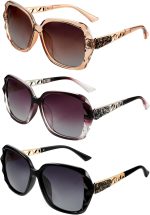 NALACAL 3 Pcs Polarized Sunglasses for Women Girls, Oversized UV Protection Fashion Sunglasses, Shiny Composite Frame Sunglasses, Vintage Rhinestone Glasses, Trendy Lightweight Sun Shades - 3 Style