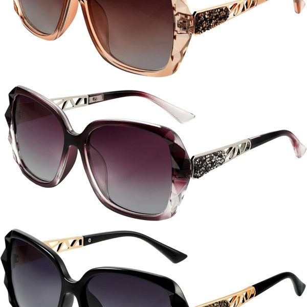 NALACAL 3 Pcs Polarized Sunglasses for Women Girls, Oversized UV Protection Fashion Sunglasses, Shiny Composite Frame Sunglasses, Vintage Rhinestone Glasses, Trendy Lightweight Sun Shades - 3 Style