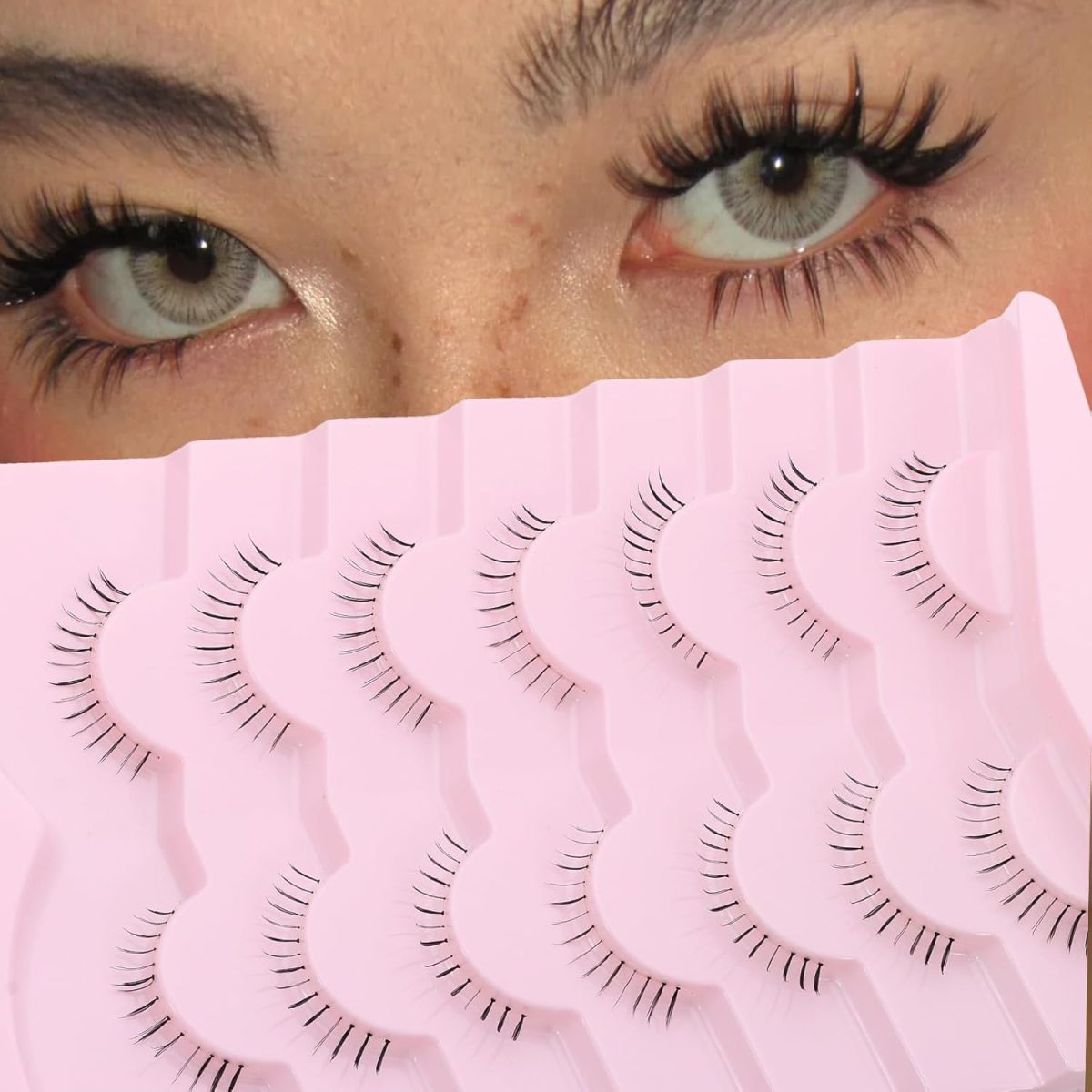 outopen 7 Pairs Bottom Lashes Japanese Manga Style False Eyelashes Soft Clear Band Strips False Eyelashes Natural Look Lower Lashes Reusable (A09)