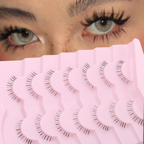 outopen 7 Pairs Bottom Lashes Japanese Manga Style False Eyelashes Soft Clear Band Strips False Eyelashes Natural Look Lower Lashes Reusable (A09)