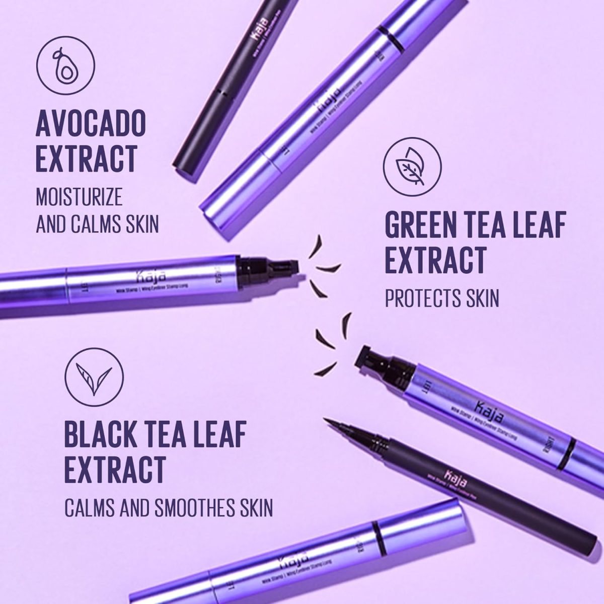⁦Kaja Winged Eyeliner Set - Wink Stamp Long | with Avocado Extract, Double-ended Wing, Smudge-Proof, Waterproof, Eye Irritation Tested, Long Lasting Pencil, Colorstay, Matte Finish, Cat Eye Look⁩ - الصورة ⁦6⁩