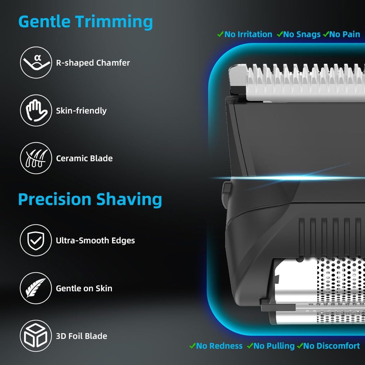 ⁦INVJOY Manscape Body Trimmer for Men, Waterproof Electric Razor/Shavers with Dual-Head for Facial, Pubic & Groin Hair Grooming, Ceramic & Foil Blades Hair Trimmer with LED - Birthday Gift for Him Dad⁩ - الصورة ⁦3⁩
