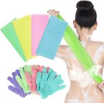 Hepiide [Upgrade]12Pcs Shower Gloves Body Exfoliating Wash Gloves Set, 4 Body Scrubber Nylon Back Washer, 8 Pcs Scrub mitts for Women Men Skin Stretchable Pull Strap Washcloth (Multi)