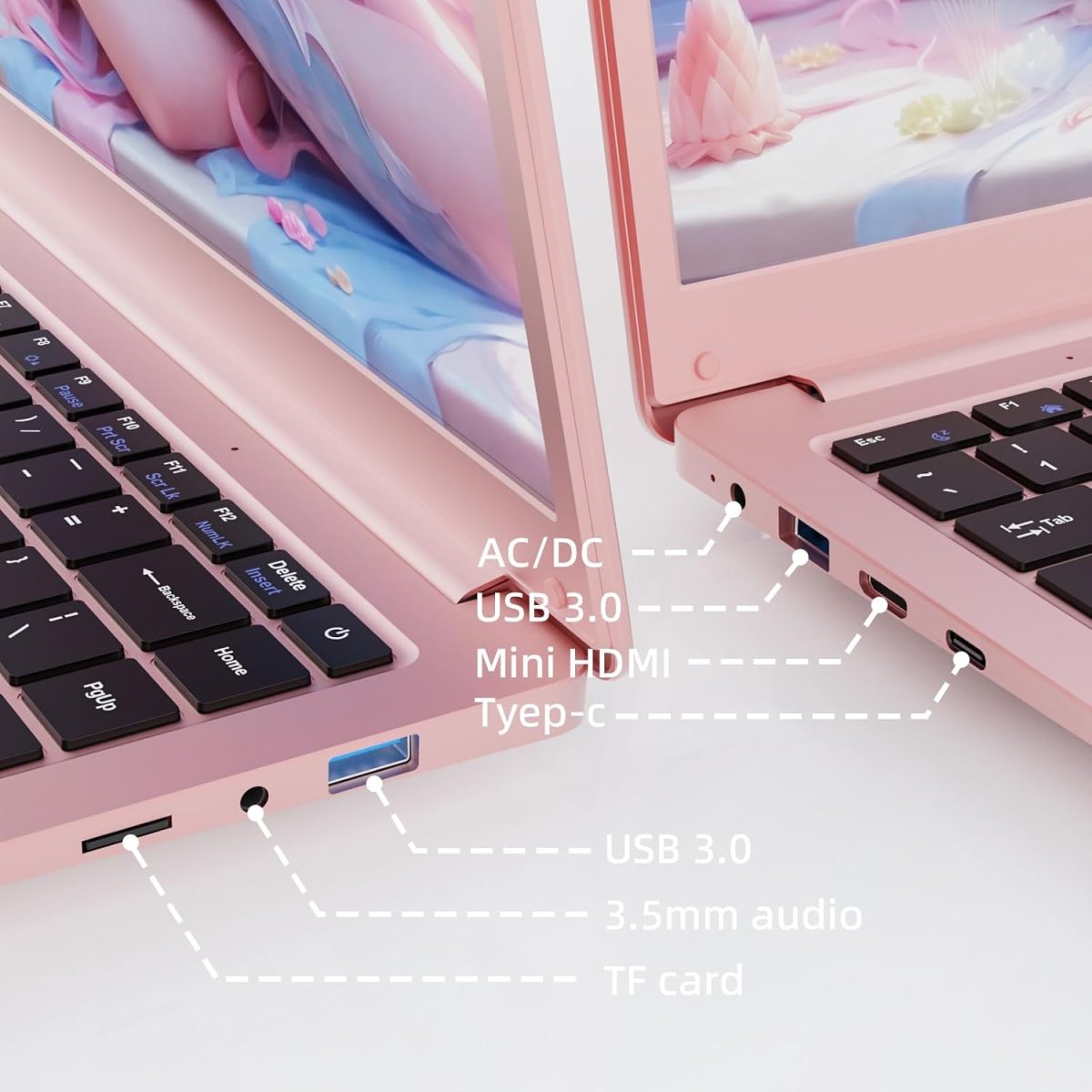 ⁦PONKLOIE Laptop Computer, 14" Windows Laptops 8GB RAM DDR4 128GB SSD Storage, Pink Laptop Celeron N4000 Processors, HD Screen Display Windows 11 for School Students Business (Pink-14“-Z141)⁩ - الصورة ⁦2⁩