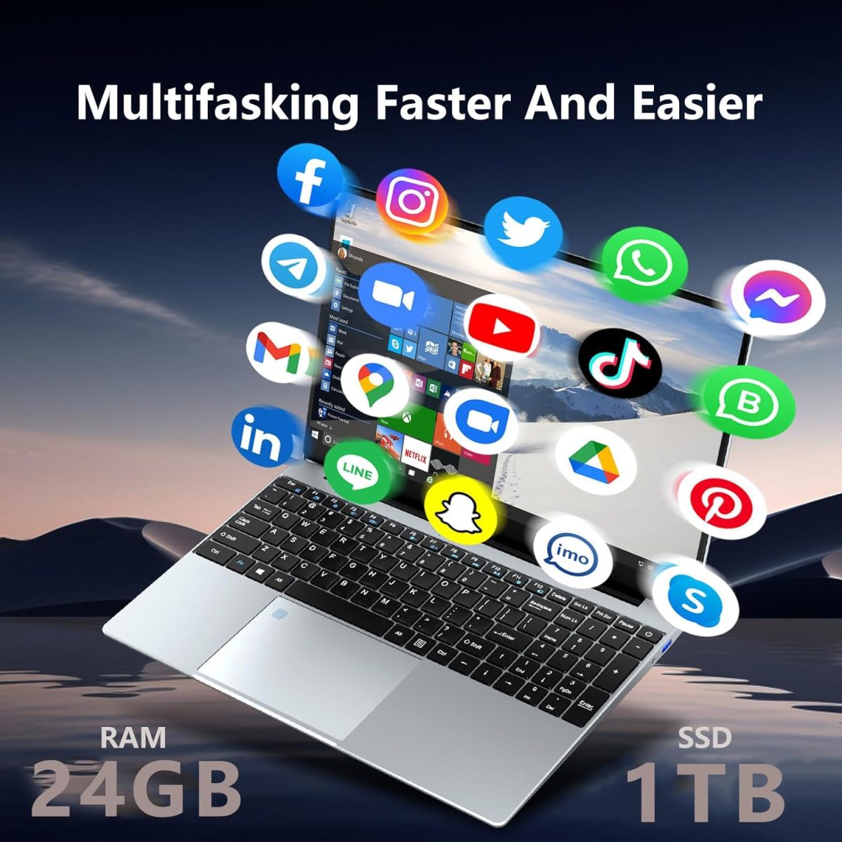 ⁦15.6 Inch Laptop, Laptops 24GB 1TB SSD, Laptop Computer N5095, Gaming Laptop, Traditional Laptop Computers 180 Angle Opening, Lap top Fingerprint Unlock Backlit Keyboard, 1920X1080 FHD IPS MINI-HDMI⁩ - الصورة ⁦3⁩