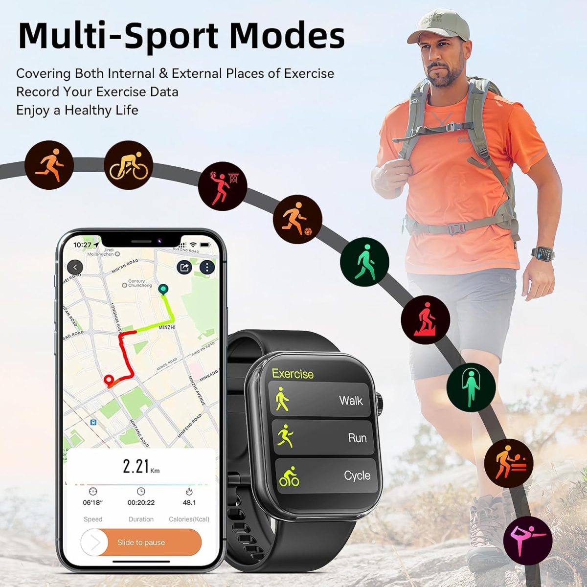 ⁦Hwagol Smart Watch (Answer/Make Call) 1.85inch Fitness Tracker, DIY Dials/Pedometer/Calories/Multiple Sport Modes/Voice Assistant, Smart Watches for Men Women Android iOS Phones⁩ - الصورة ⁦3⁩