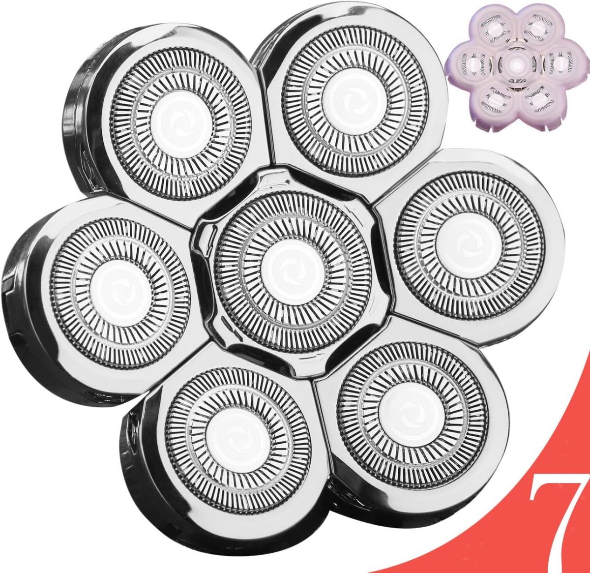 FOXSONIC Upgraded Version 7 Blades Electric Head Shaver Replacement Head fit Freedom Grooming and Many Brands 7 Blades Replacement Shaver Head Blade 7 Heads Beard Electric Razor Shaver Head Black