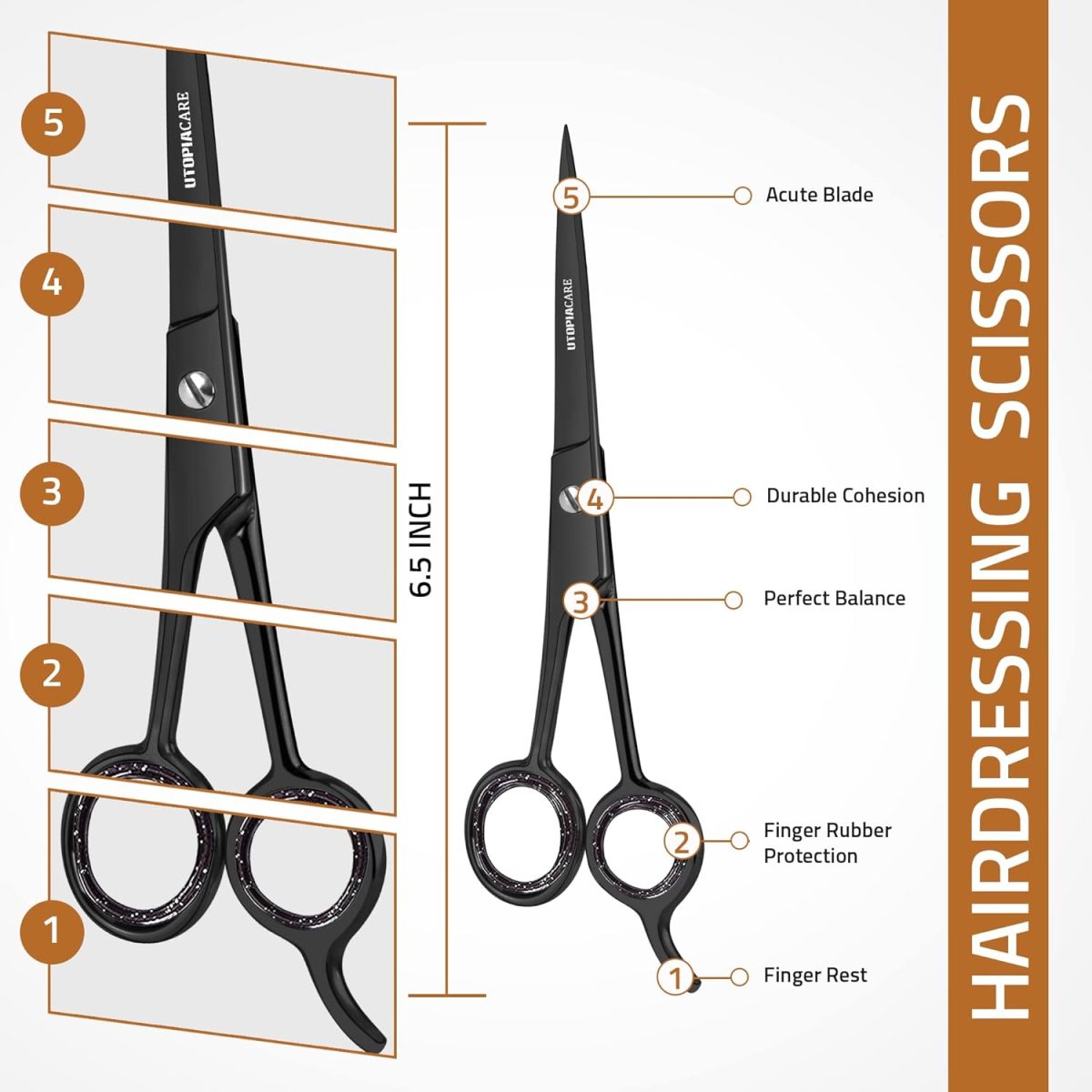 ⁦Utopia Care Hair Cutting and Hairdressing Scissors 6.5 Inch, Premium Stainless Steel shears with smooth Razor & Sharp Edge Blades, for Salons, Professional Barbers, Black⁩ - الصورة ⁦2⁩