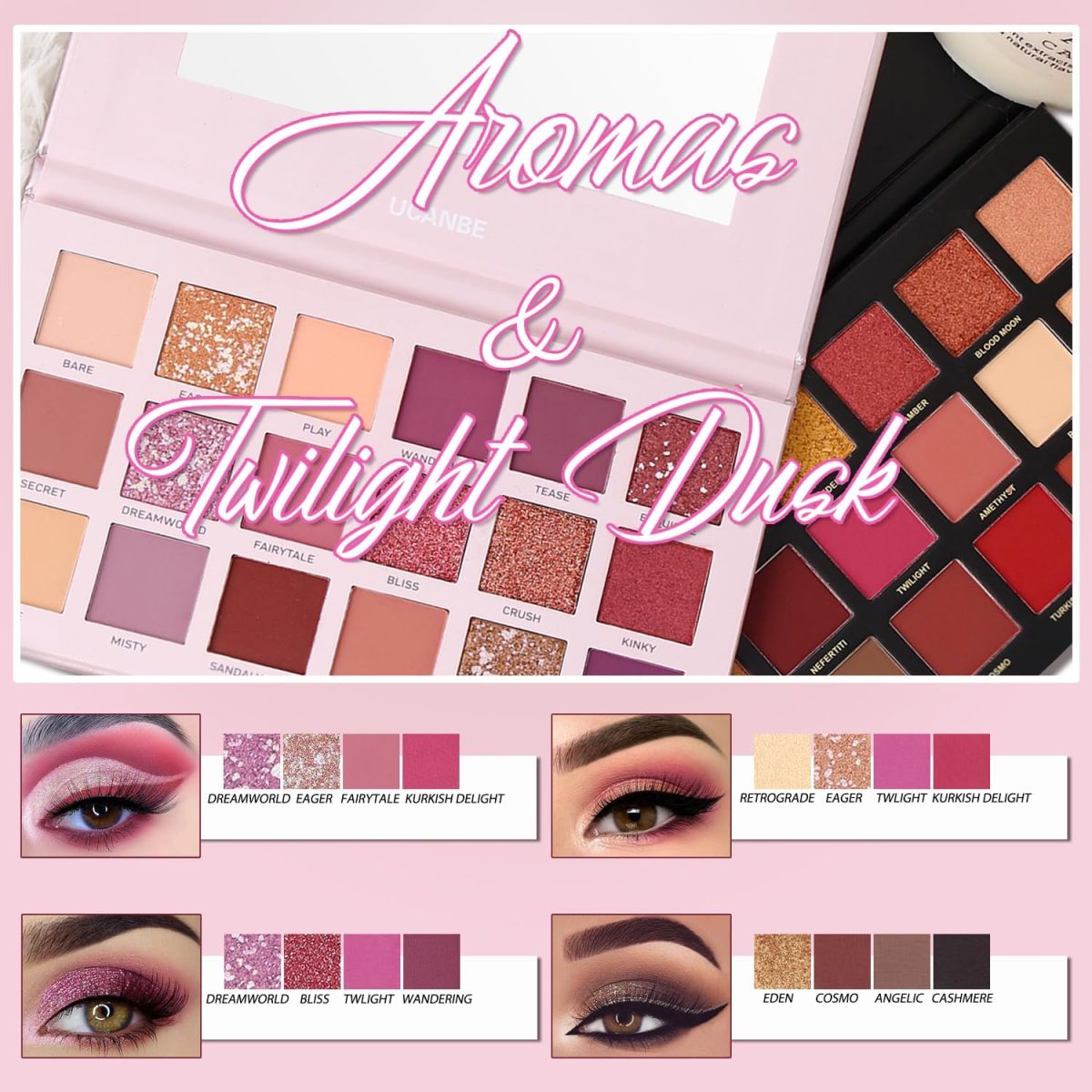 ⁦CHARMCODE 2Pcs Twilight Dusk + Aromas Nude Eyeshadow Palette Makeup Set, Matte Shimmer Glitter Pressed Pearl All Highly Pigmented Blending Powder, Natural Velvet Texture Eye Shadow Kit⁩ - الصورة ⁦3⁩