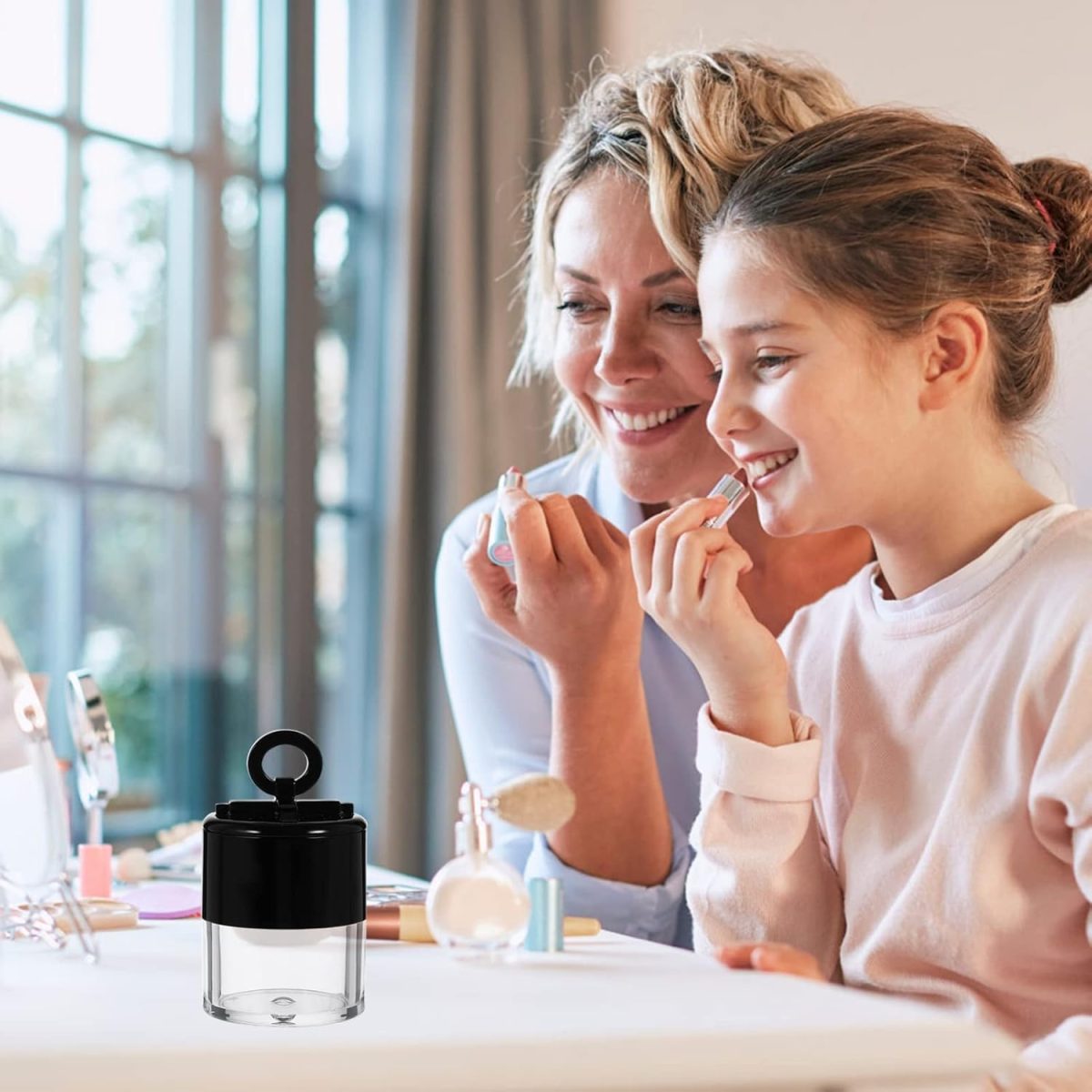 ⁦Empty Loose Powder Box, with Powder Puff and Sifter Refillable Plastic Loose Powder Containers DIY Makeup Powder Case Powder Jar for Makeup Face Body Loose Powder, 2 Pack, Black Empty Loose Powder Box⁩ - الصورة ⁦2⁩