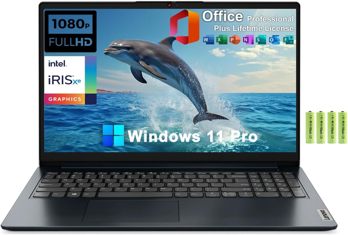 Lenovo IdeaPad 1 15.6" FHD Business Laptop[Windows 11 Pro S], 12th Gen Intel 10-Core i5-1235U, 40GB RAM, 1TB SSD, Iris Xe Graphic, Lifetime Office License, Privacy Camera, SD Card Reader, w/Battery