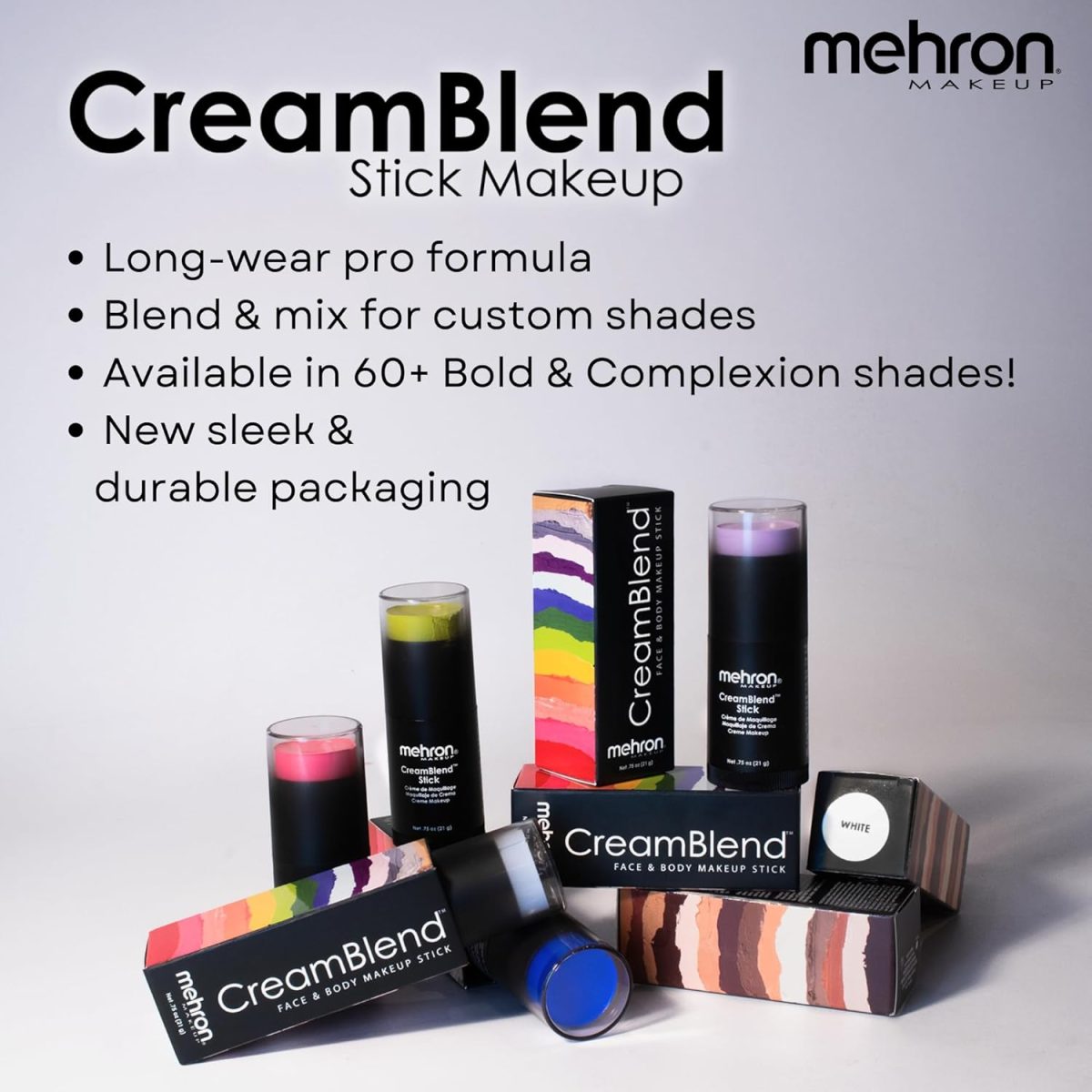 ⁦Mehron Makeup CreamBlend Stick - Body Paint (.75oz) (White)⁩ - الصورة ⁦4⁩