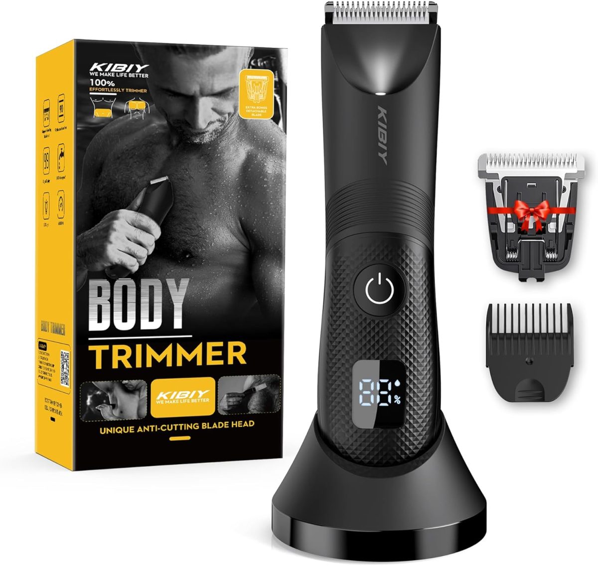 Body Trimmer Men, Kibiy Pubic Ball Hair Trimmer for Men with 2 Ceramic Blade, USB-C Rechargeable Body Shaver Electric Razor, IPX7 Waterproof, Wet Dry Use