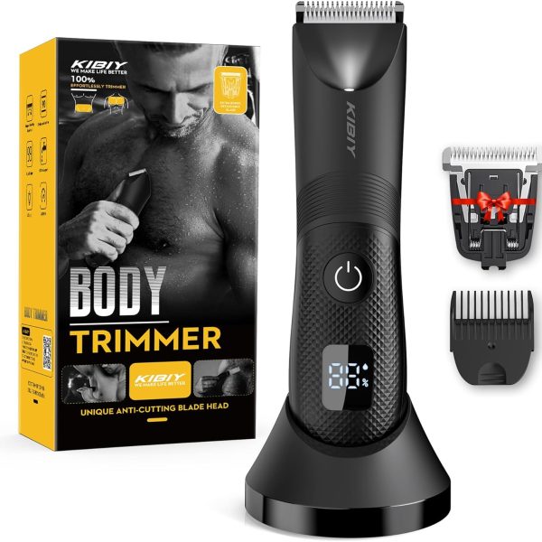 Body Trimmer Men, Kibiy Pubic Ball Hair Trimmer for Men with 2 Ceramic Blade, USB-C Rechargeable Body Shaver Electric Razor, IPX7 Waterproof, Wet Dry Use