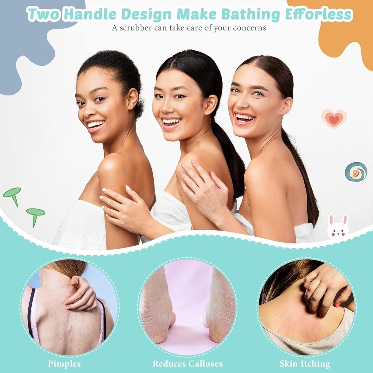⁦Hepiide [Upgrade]12Pcs Shower Gloves Body Exfoliating Wash Gloves Set, 4 Body Scrubber Nylon Back Washer, 8 Pcs Scrub mitts for Women Men Skin Stretchable Pull Strap Washcloth (Multi)⁩ - الصورة ⁦7⁩