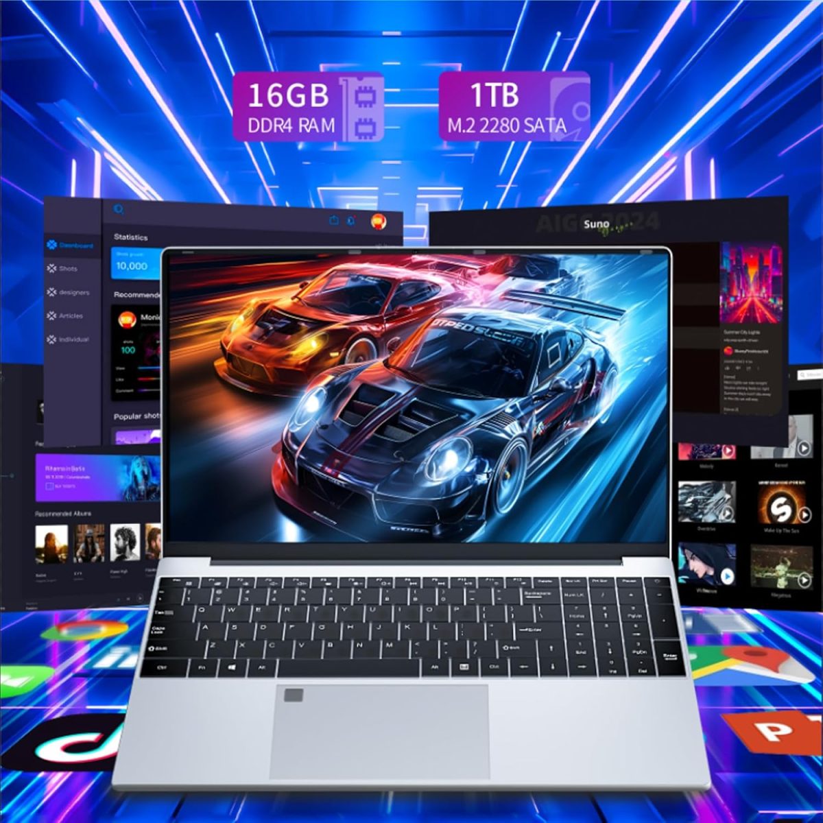 ⁦Gaming Laptop,15.6 Inch FHD IPS 1920*1080 Laptop Computer, Laptops 12th Gen N95 Processor (Up to 3.4GHz) , 16GB 1TB SSD, Supports 180 Angle Opening Backlit Keyboard Fingerprint Unlock Win 11 Pro⁩ - الصورة ⁦4⁩