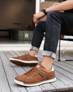 ⁦Arrigo Bello Sneakers Shoes for Men Casual Lace Up lightweight Sneaker Comfortable Leather Trainers Size 41-46⁩ - الصورة ⁦6⁩