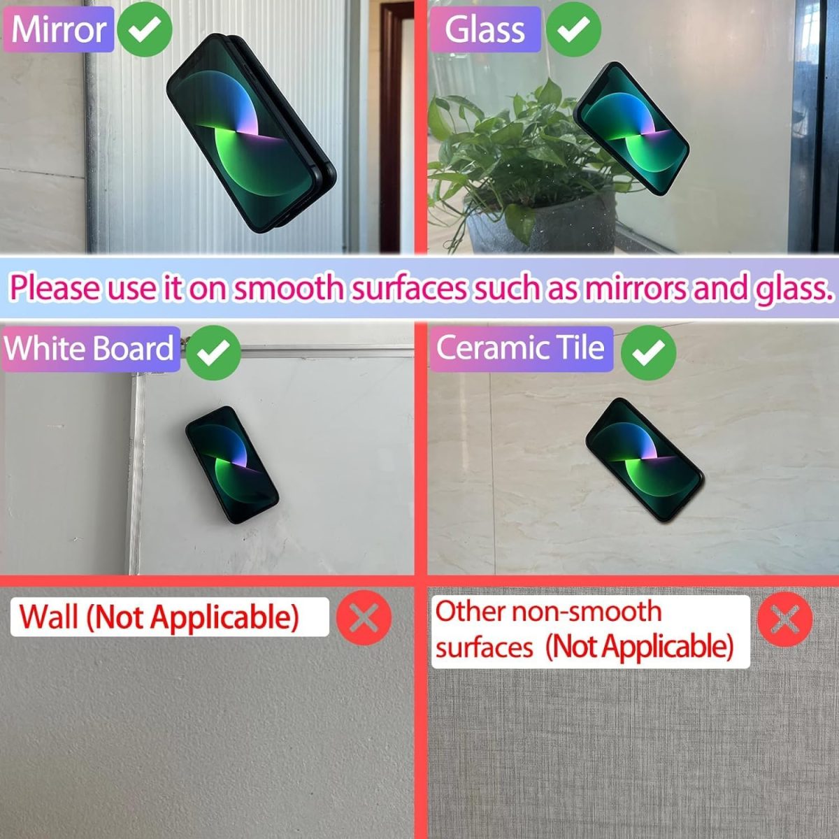 ⁦YRQX 2 Pack Silicone Suction Phone Case Mount, Silicon Adhesive Phone Stand Sticky for Cell Phone, Hands-Free Phone Accessories Holder for Selfies and Videos, Light Pink and White⁩ - الصورة ⁦5⁩