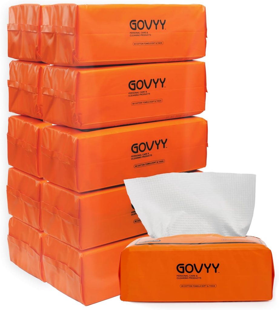Govyy Premium Cotton Towels - Pack of 10, 60 towels per pack, non-wet, lint-free, highly absorbent. Perfect for cleaning kitchens, cars, and polishing surfaces. An ideal choice for hotels