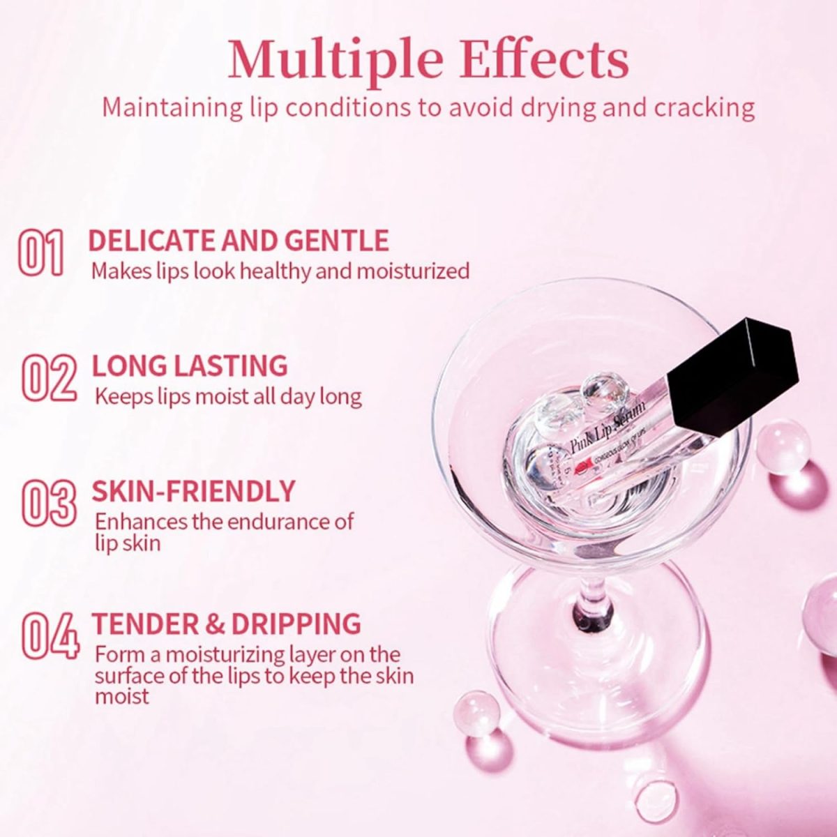 ⁦2Pcs Pink Lip Serum Plumper,Pink Lip Serum Booster,Pink Lip Serum Plump Gorgeous Glow of Lips,Color Changing Lip Gloss,Tinted Lip Balm,Nourishing Repair Lip Oil,Moisturizing Repair Lip Gloss⁩ - الصورة ⁦3⁩
